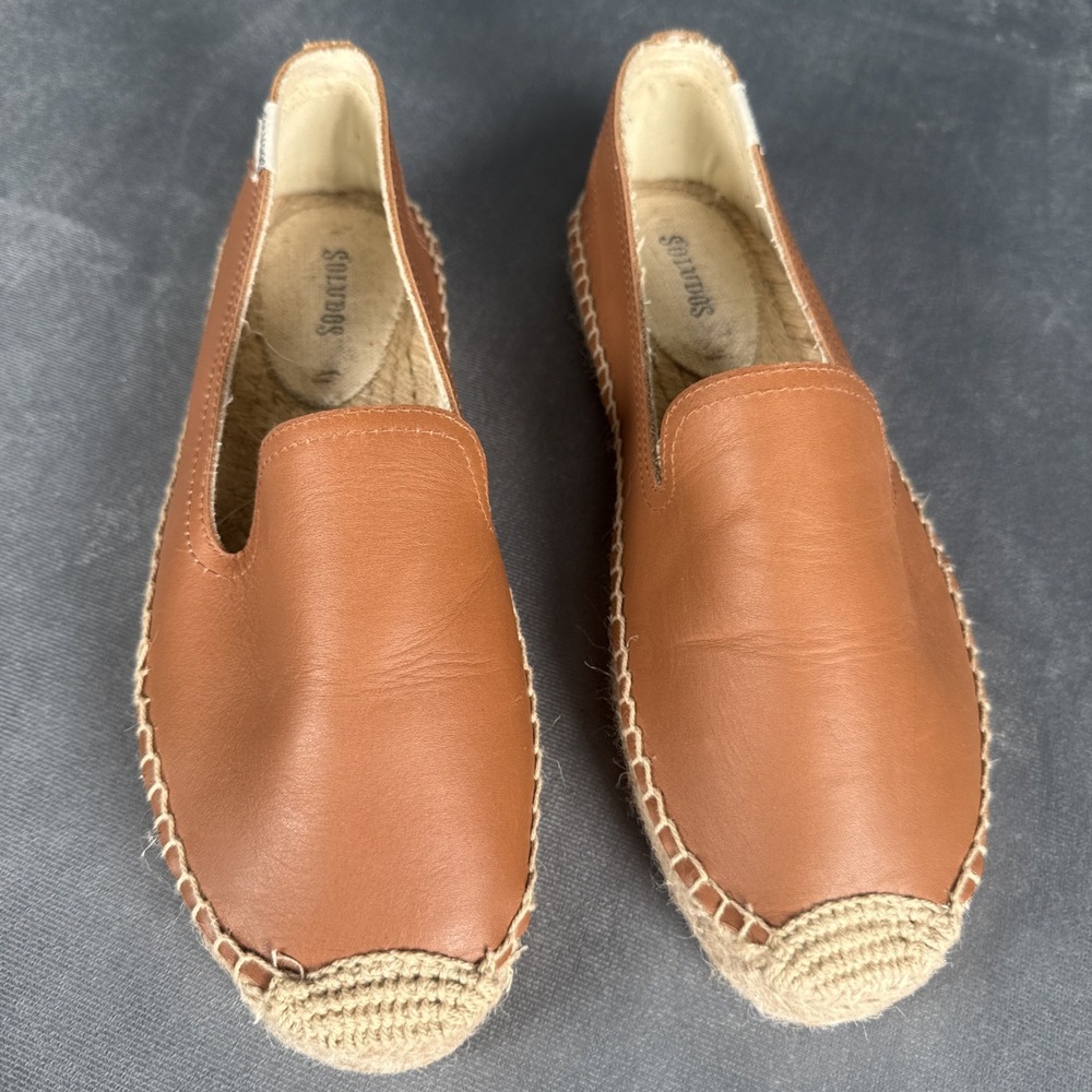 Soludos Women's 7.5 Espadrilles Camel Brown Leather Platform Slip On Sandal